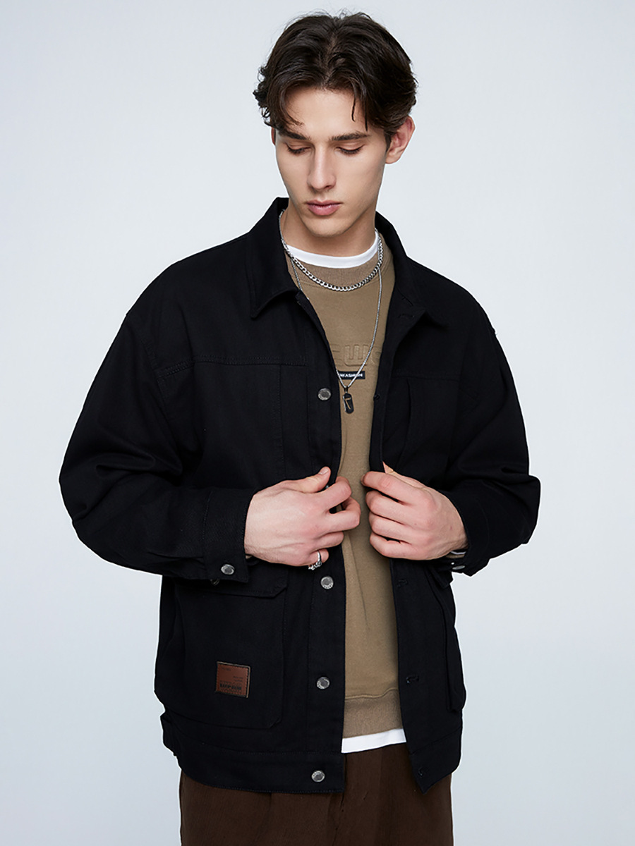 Ola Spring & Fall American Retro Lapel Multi-Pocket Splicing Design Casual Versatile Washed Work Jacket Retro Style