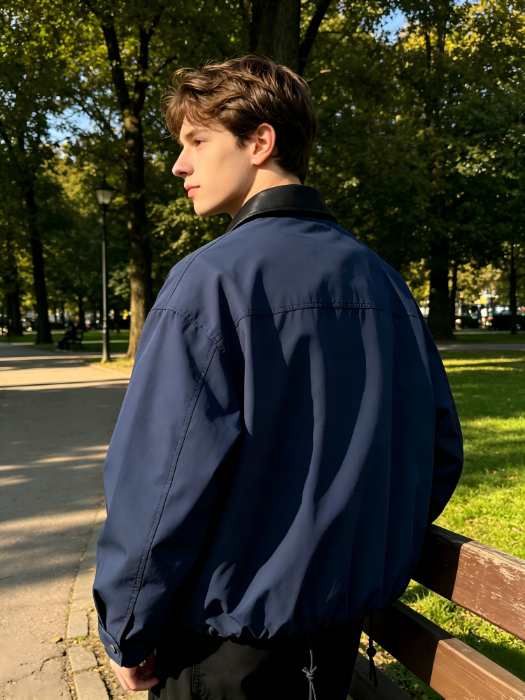 GorgeousBen Men's Vintage Workwear Jacket, 230g Cotton Blend with PU Collar, Loose Fit Breathable Casual Coat for Spring & Autumn Streetwear, M-XXL