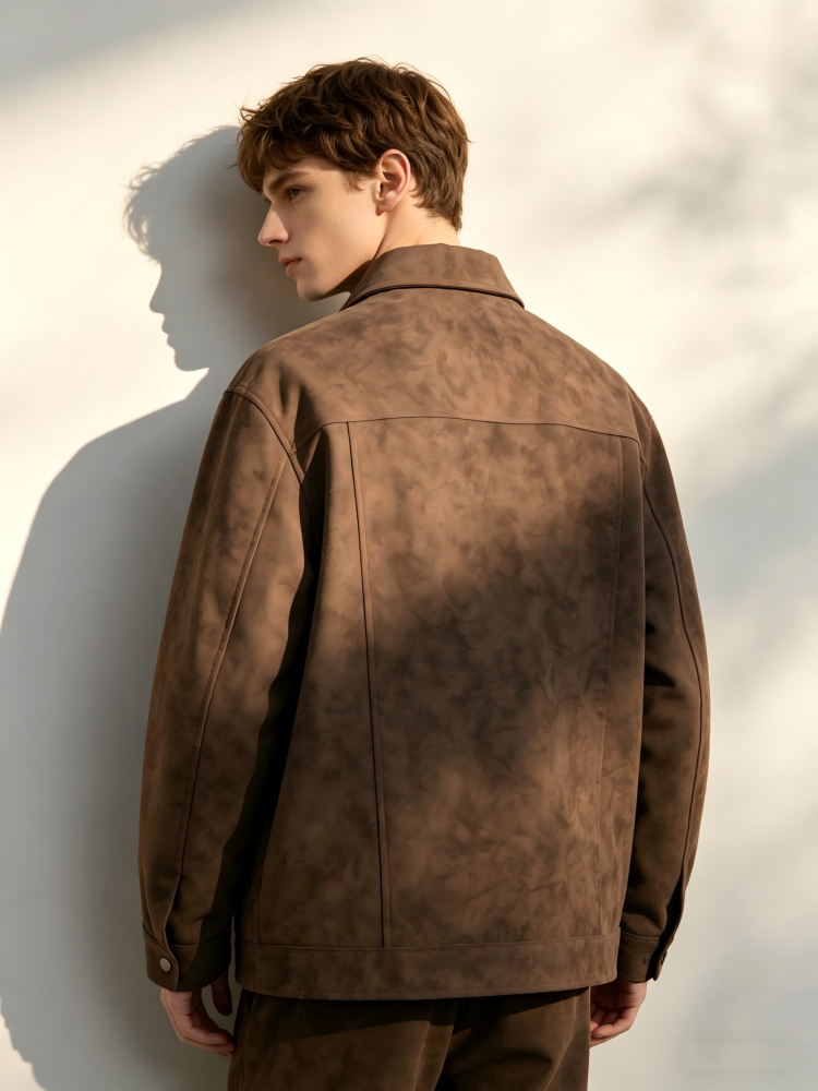 GorgeousBen Men's Vintage PU Leather Jacket, 200g Polyester Blend, Loose Fit Breathable Casual Workwear Coat for Spring & Autumn Streetwear, M-3XL