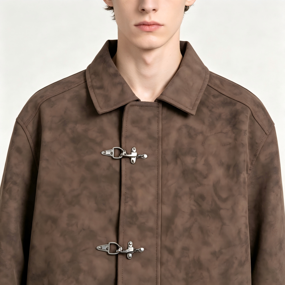 GorgeousBen Men's Vintage PU Leather Jacket, 200g Polyester Blend, Loose Fit Breathable Casual Workwear Coat for Spring & Autumn Streetwear, M-3XL