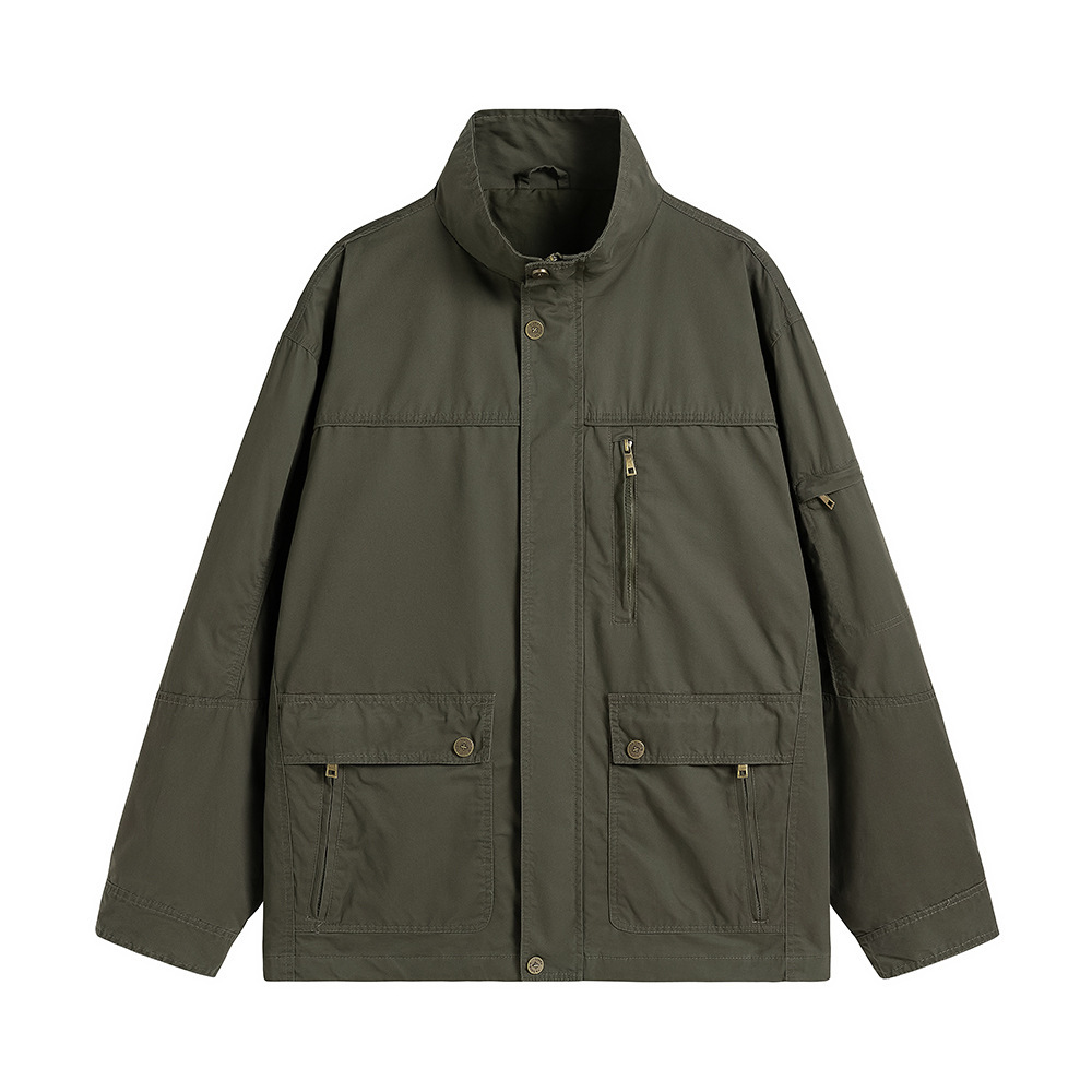 Ola Spring and Autumn Men's Thin American-Style Workwear Multi-Pocket Jacket Loose Fit Versatile Outdoor Retro American-Style Workwear