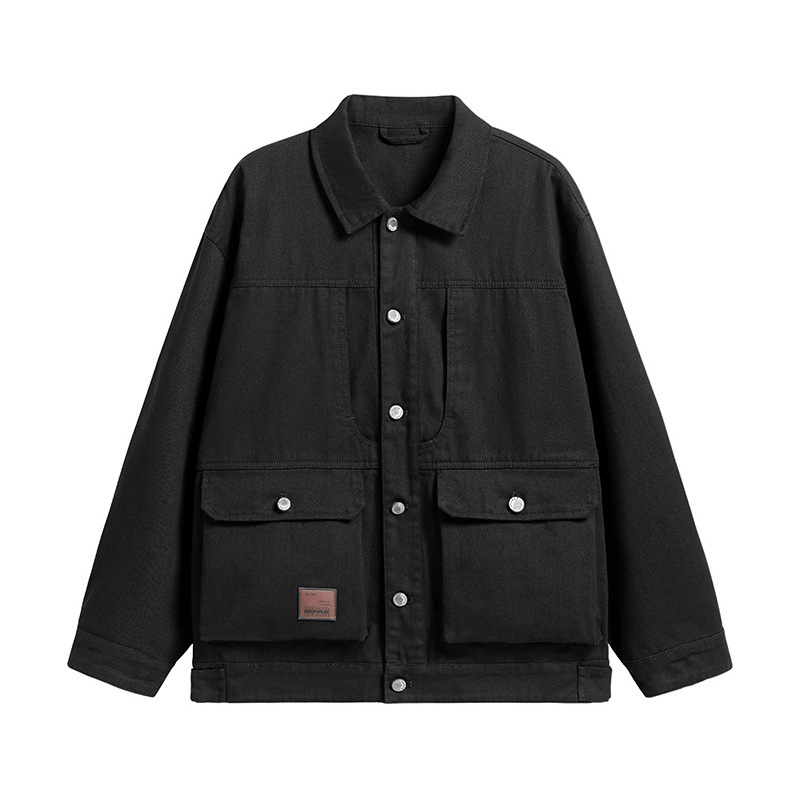 Ola Spring & Fall American Retro Lapel Multi-Pocket Splicing Design Casual Versatile Washed Work Jacket Retro Style