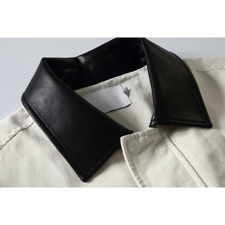 GorgeousBen Men's Vintage Workwear Jacket, 230g Cotton Blend with PU Collar, Loose Fit Breathable Casual Coat for Spring & Autumn Streetwear, M-XXL