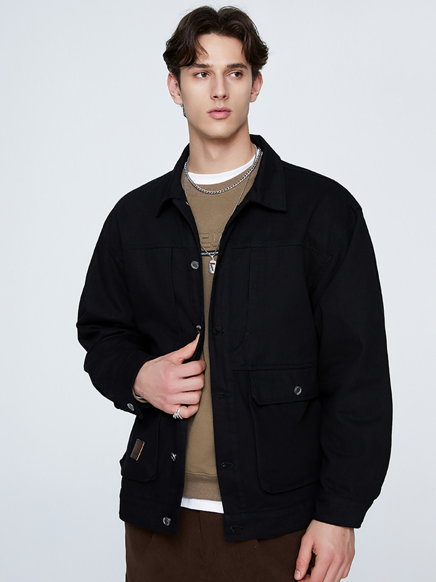Ola Spring & Fall American Retro Lapel Multi-Pocket Splicing Design Casual Versatile Washed Work Jacket Retro Style