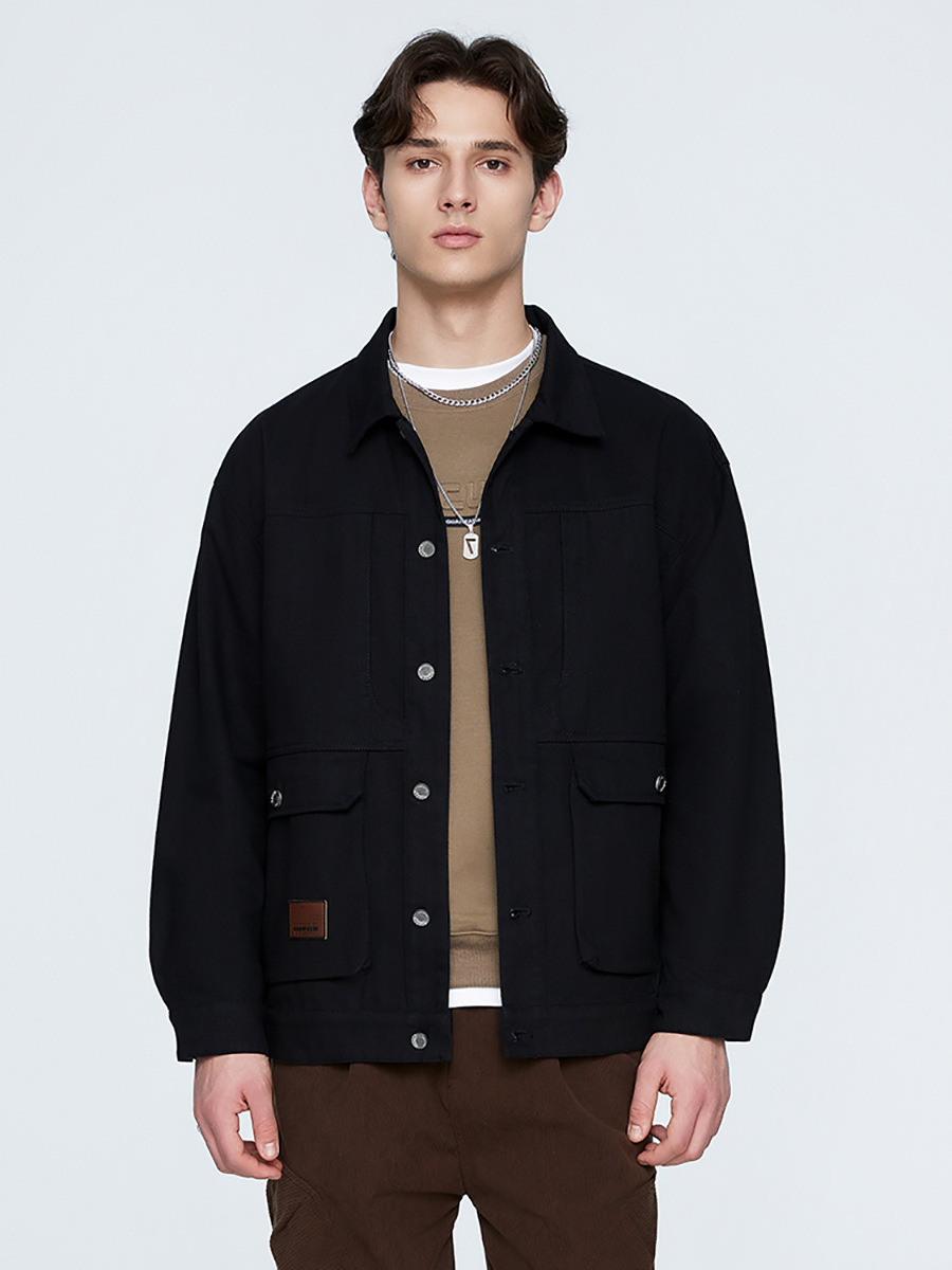 Ola Spring & Fall American Retro Lapel Multi-Pocket Splicing Design Casual Versatile Washed Work Jacket Retro Style
