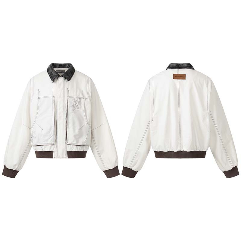 GorgeousBen Men's Vintage Deconstructed Splicing Jacket, 220g Cotton Blend, Loose Fit Windproof Bomber Coat for Streetwear & Casual Daily Wear, S-XXL