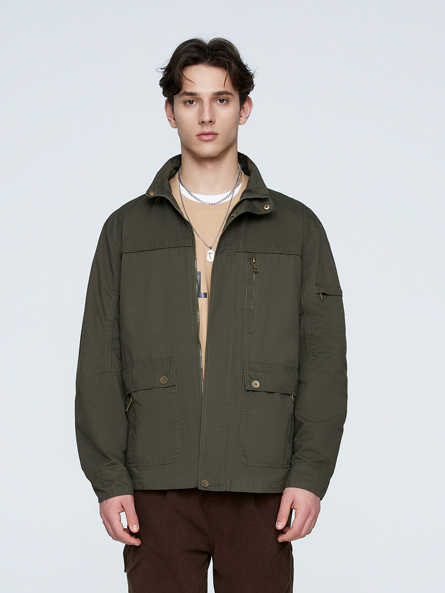 Ola Spring and Autumn Men's Thin American-Style Workwear Multi-Pocket Jacket Loose Fit Versatile Outdoor Retro American-Style Workwear