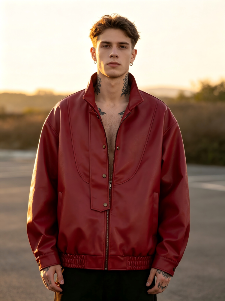 GrogeousBen   Unisex 2024 new fashion brand American PU leather motorcycle leather coat men's and women's spring loose trend all match casual jacket