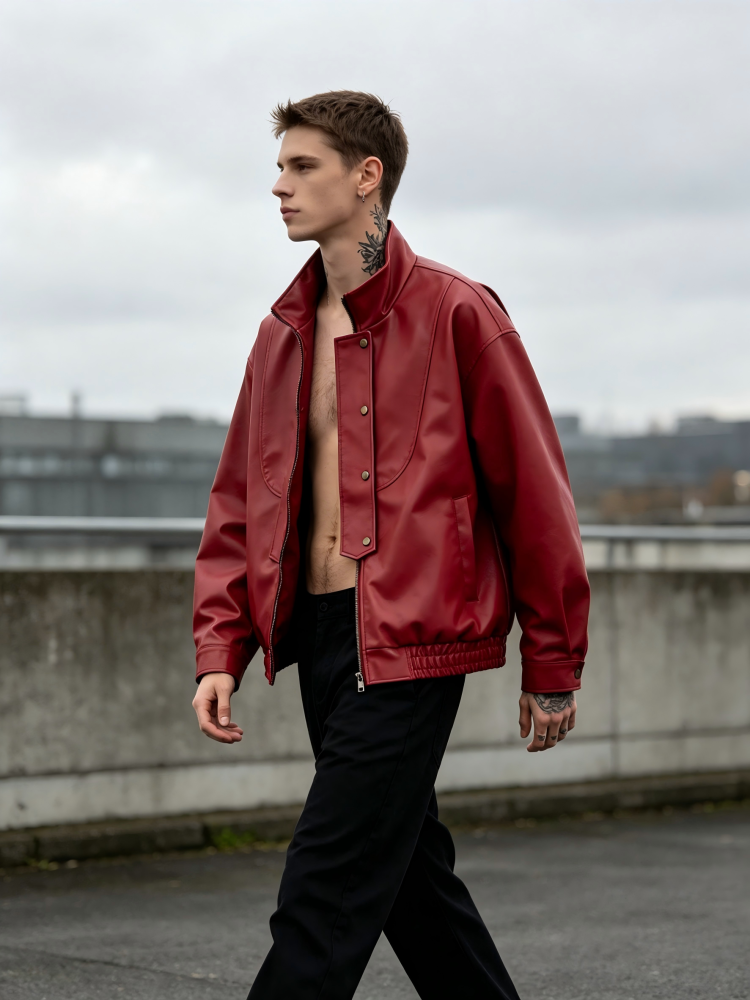 GrogeousBen   Unisex 2024 new fashion brand American PU leather motorcycle leather coat men's and women's spring loose trend all match casual jacket