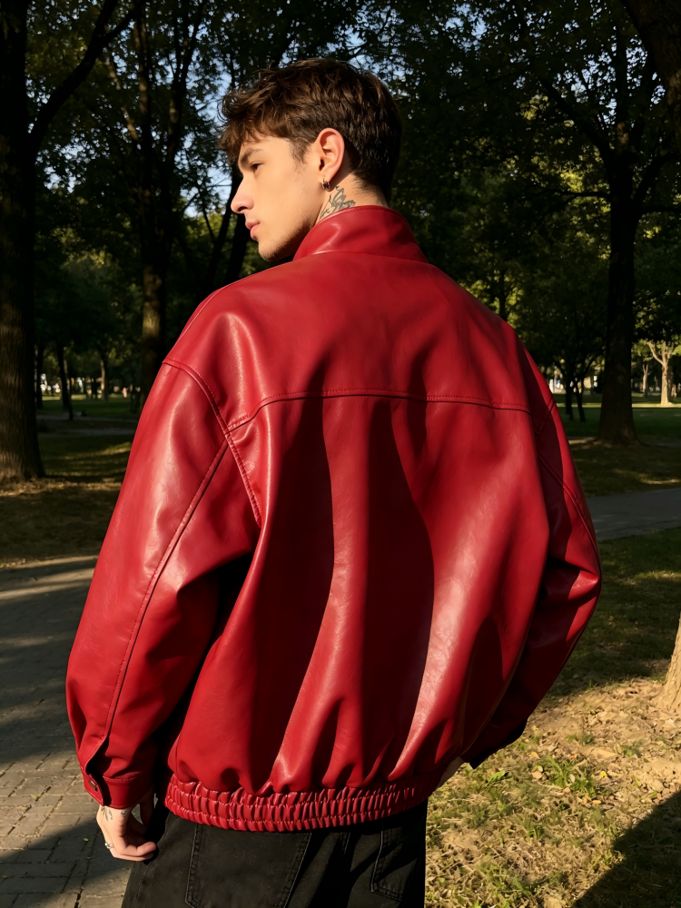 GrogeousBen   Unisex 2024 new fashion brand American PU leather motorcycle leather coat men's and women's spring loose trend all match casual jacket