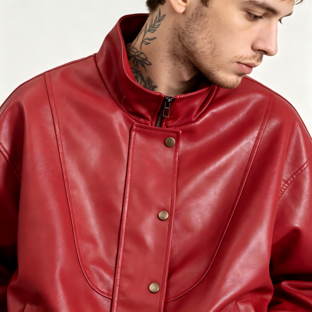 GrogeousBen   Unisex 2024 new fashion brand American PU leather motorcycle leather coat men's and women's spring loose trend all match casual jacket