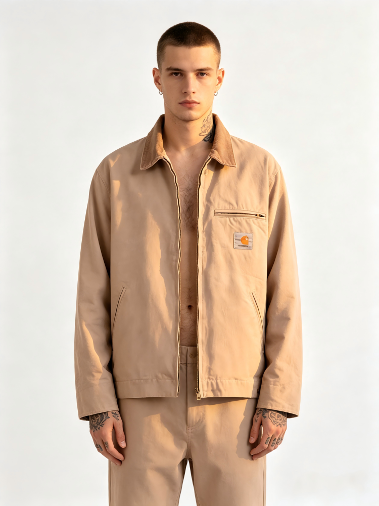 GorgeousBen Men's Canvas Work Jacket, Vintage Loose Fit, Breathable Waterproof, Double-Breasted, For Casual Work, S-XXL