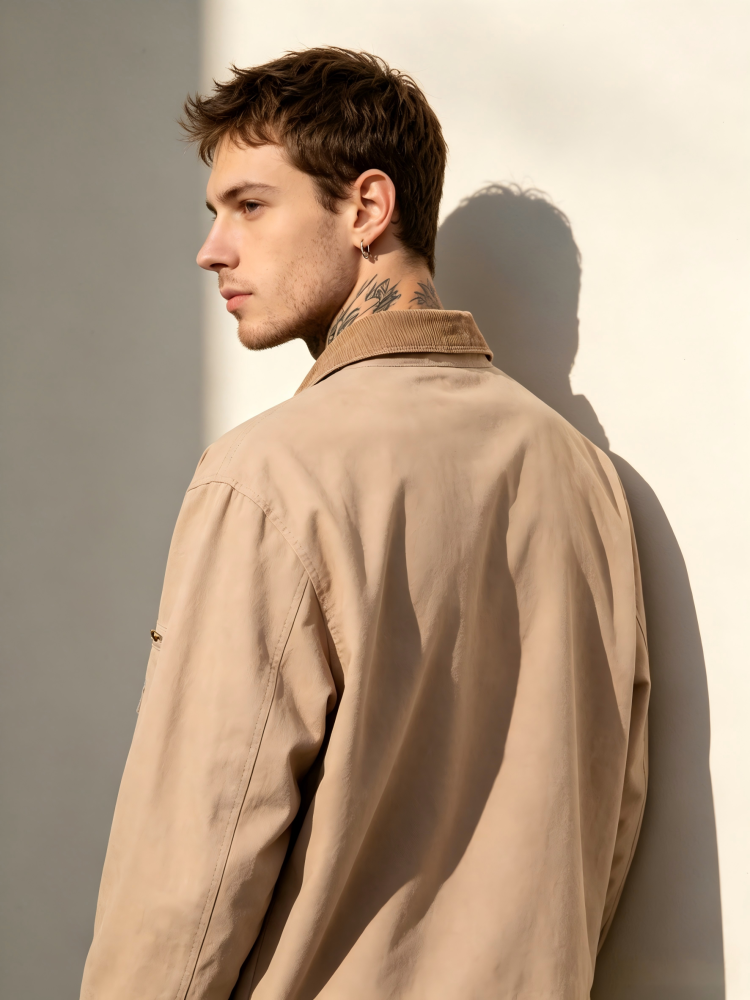 GorgeousBen Men's Canvas Work Jacket, Vintage Loose Fit, Breathable Waterproof, Double-Breasted, For Casual Work, S-XXL