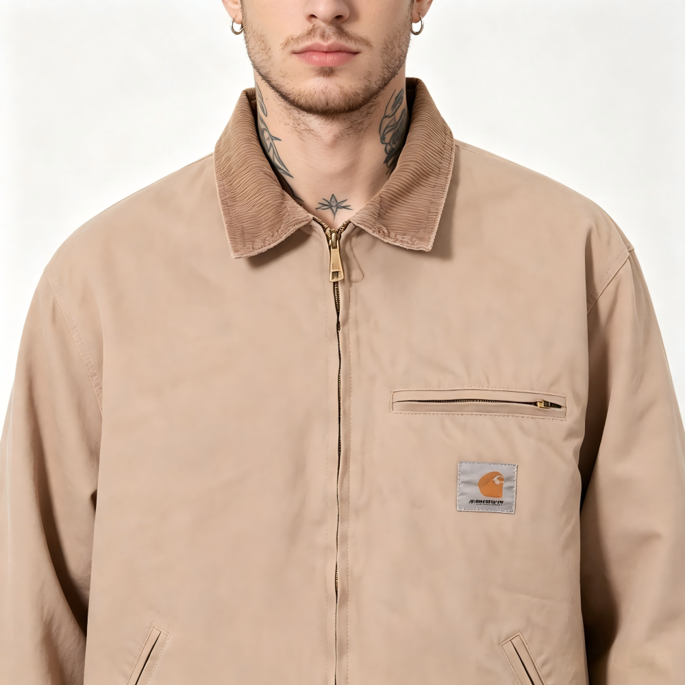 GorgeousBen Men's Canvas Work Jacket, Vintage Loose Fit, Breathable Waterproof, Double-Breasted, For Casual Work, S-XXL