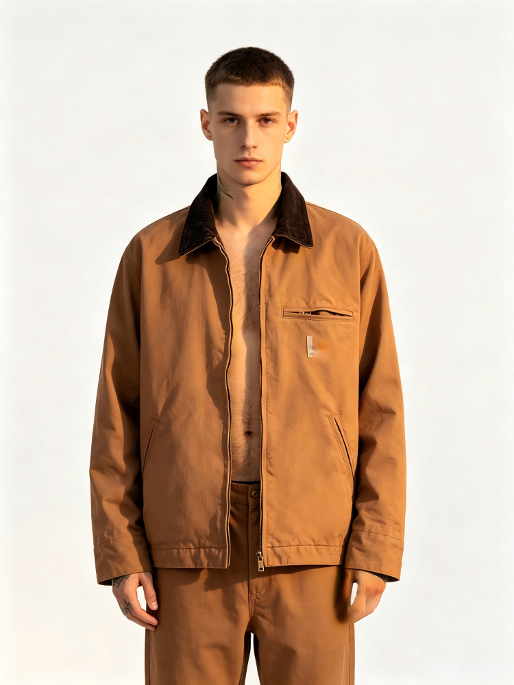 GorgeousBen Men's Canvas Work Jacket, Vintage Loose Fit, Breathable Waterproof, Double-Breasted, For Casual Work, S-XXL