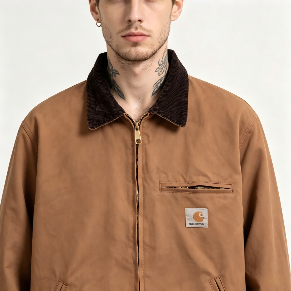 GorgeousBen Men's Canvas Work Jacket, Vintage Loose Fit, Breathable Waterproof, Double-Breasted, For Casual Work, S-XXL