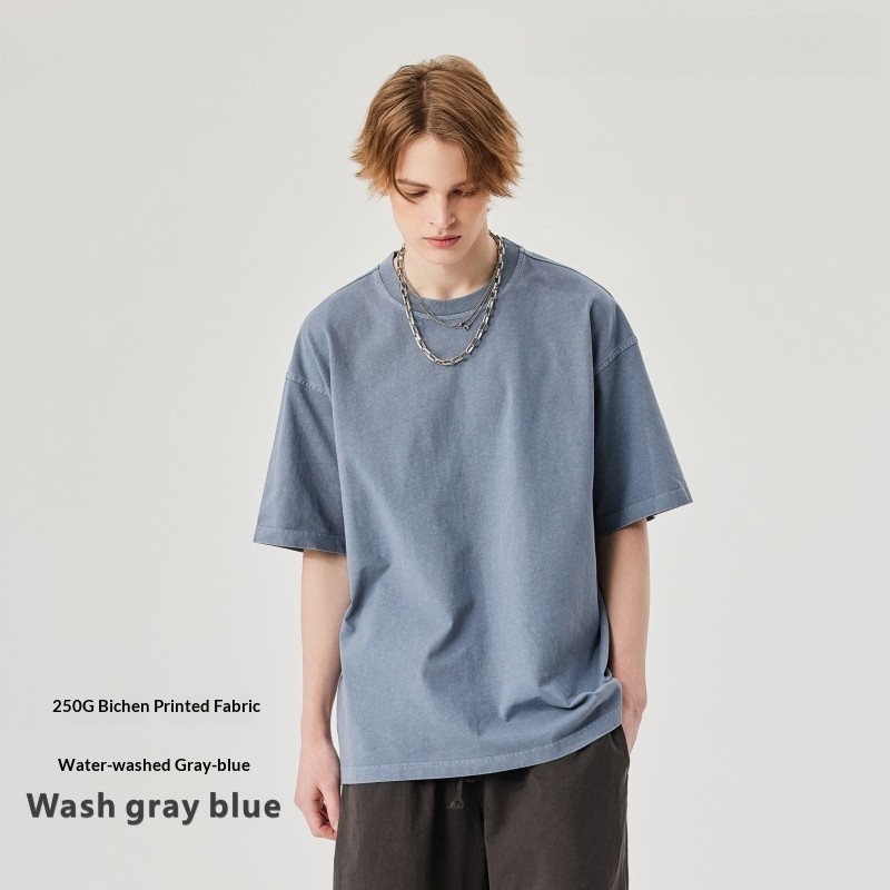 Men's Clothing | Summer Loose Heavyweight 250g Washed T-Shirt Men's European and American Cross-Border Retro Distressed Cotton Men's Short-Sleeved Shirt