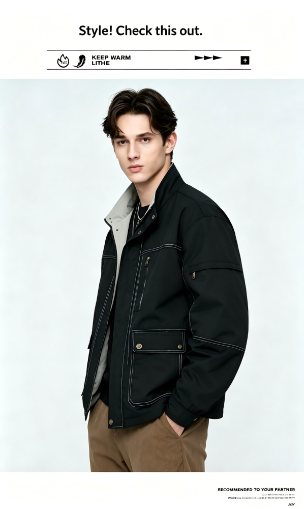 GorgeousBen Men's Casual Stand Collar Jacket, Windproof & Wear-Resistant, Loose Fit for Autumn Daily Wear