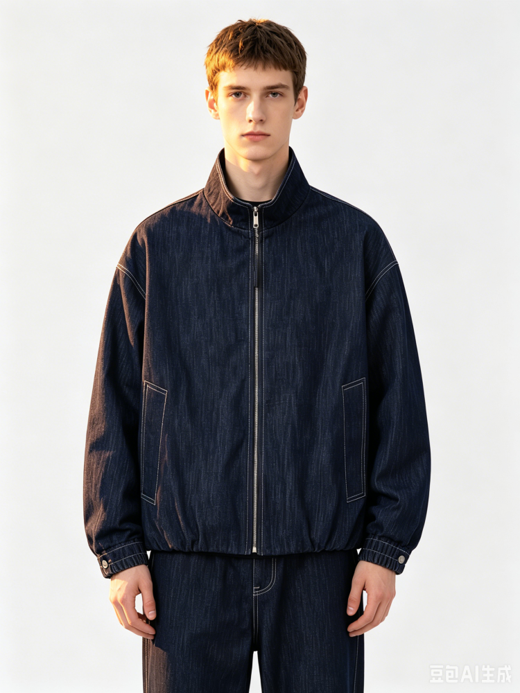 GorgeousBen Men's Japanese Vintage Denim Jacket, 240g Cotton Blend, Loose Fit Breathable & Durable Stand Collar Coat for Spring & Autumn Casual Wear, M-XXL