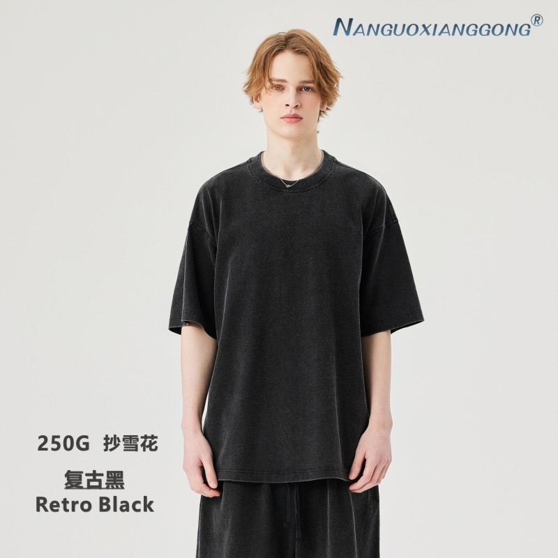 Men's Clothing | Summer Loose Heavyweight 250g Washed T-Shirt Men's European and American Cross-Border Retro Distressed Cotton Men's Short-Sleeved Shirt