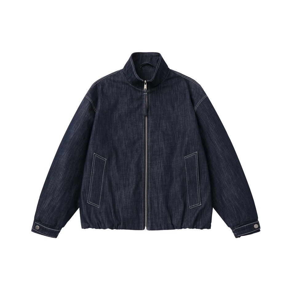 GorgeousBen Men's Japanese Vintage Denim Jacket, 240g Cotton Blend, Loose Fit Breathable & Durable Stand Collar Coat for Spring & Autumn Casual Wear, M-XXL