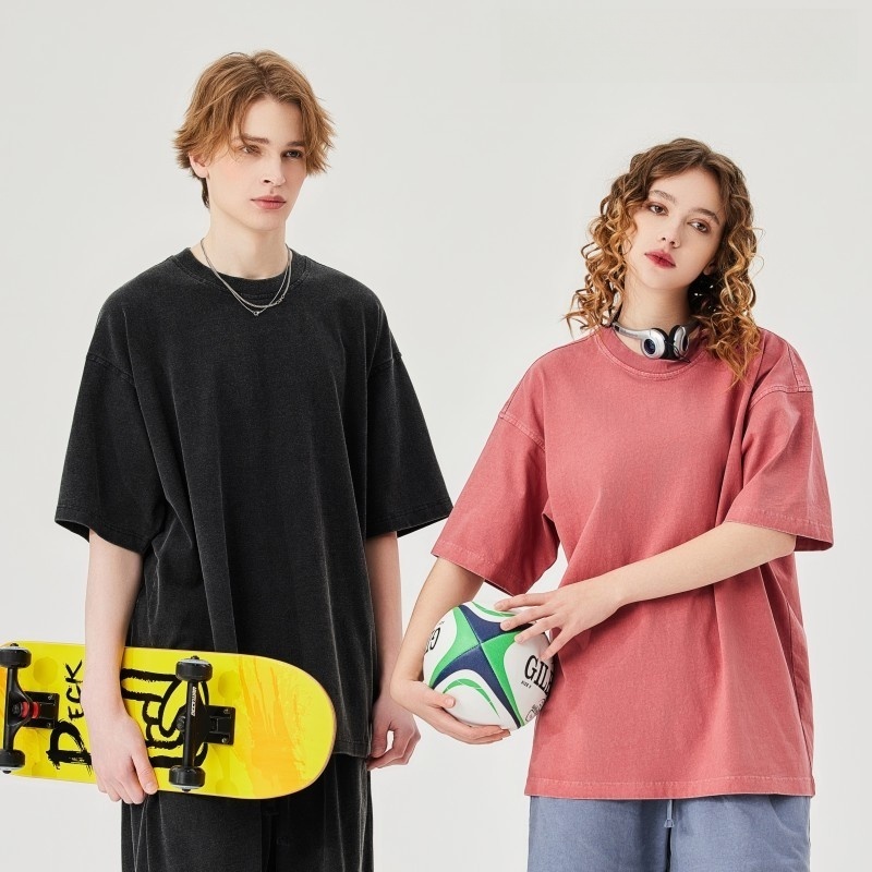 Men's Clothing | Summer Loose Heavyweight 250g Washed T-Shirt Men's European and American Cross-Border Retro Distressed Cotton Men's Short-Sleeved Shirt