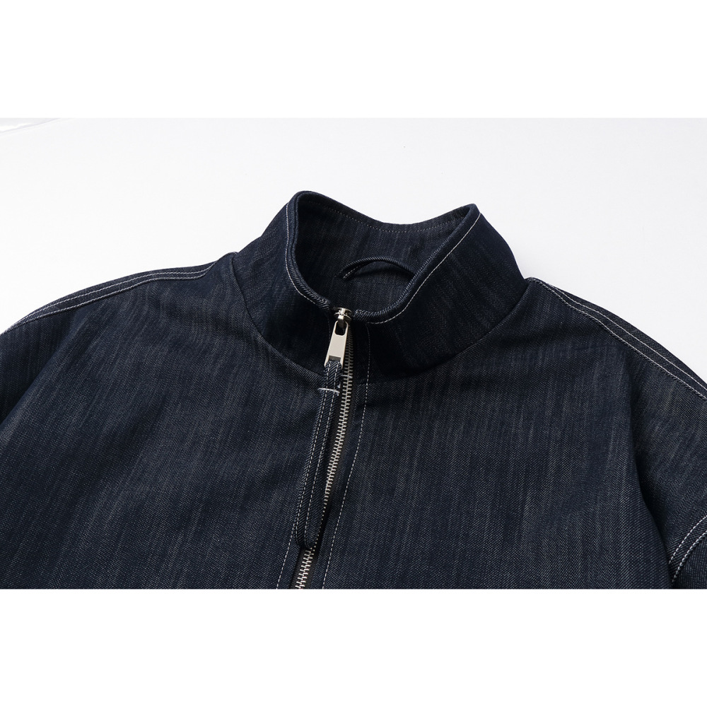 GorgeousBen Men's Japanese Vintage Denim Jacket, 240g Cotton Blend, Loose Fit Breathable & Durable Stand Collar Coat for Spring & Autumn Casual Wear, M-XXL