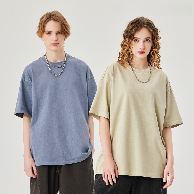 Men's Clothing | Summer Loose Heavyweight 250g Washed T-Shirt Men's European and American Cross-Border Retro Distressed Cotton Men's Short-Sleeved Shirt