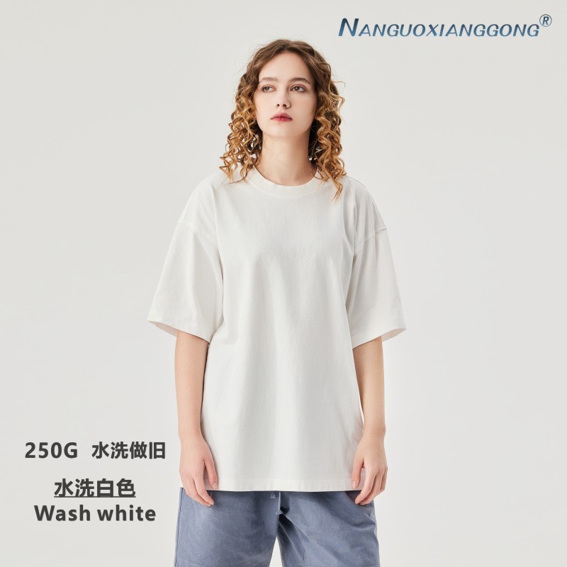 Men's Clothing | Summer Loose Heavyweight 250g Washed T-Shirt Men's European and American Cross-Border Retro Distressed Cotton Men's Short-Sleeved Shirt