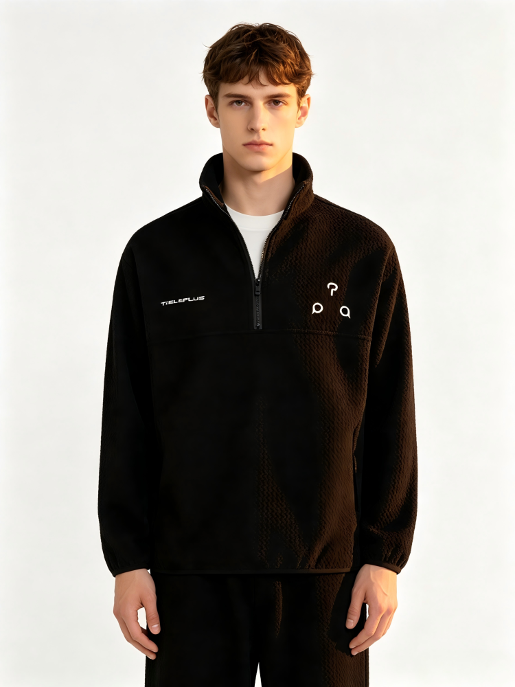 GorgeousBen Men's Vintage Half-Zip Fleece Sweatshirt, 200g Polyester Blend, Loose Fit Breathable Casual Pullover for Spring & Autumn Sports Wear, M-XL