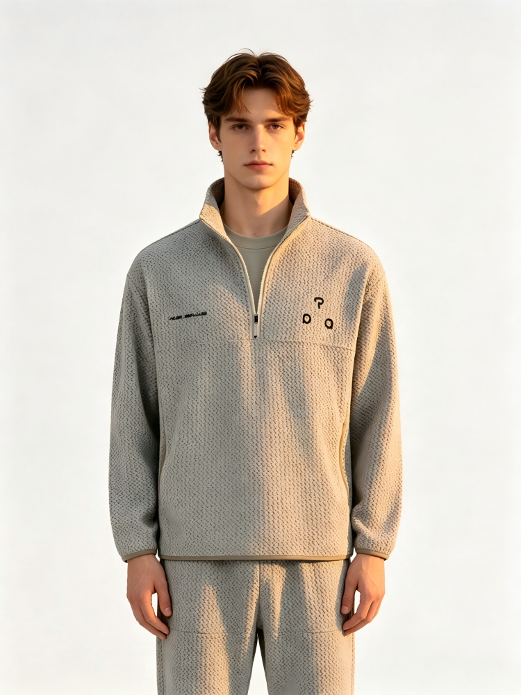 GorgeousBen Men's Vintage Half-Zip Fleece Sweatshirt, 200g Polyester Blend, Loose Fit Breathable Casual Pullover for Spring & Autumn Sports Wear, M-XL