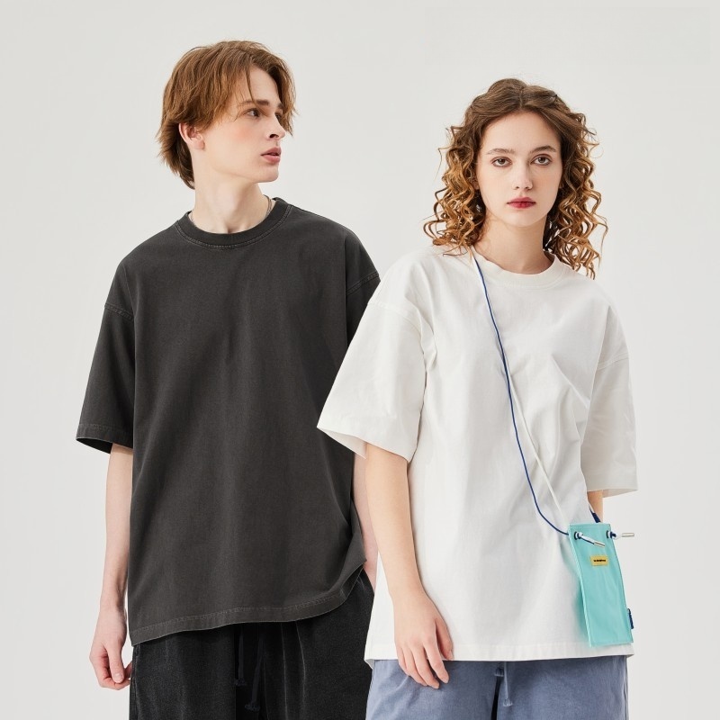 Men's Clothing | Summer Loose Heavyweight 250g Washed T-Shirt Men's European and American Cross-Border Retro Distressed Cotton Men's Short-Sleeved Shirt