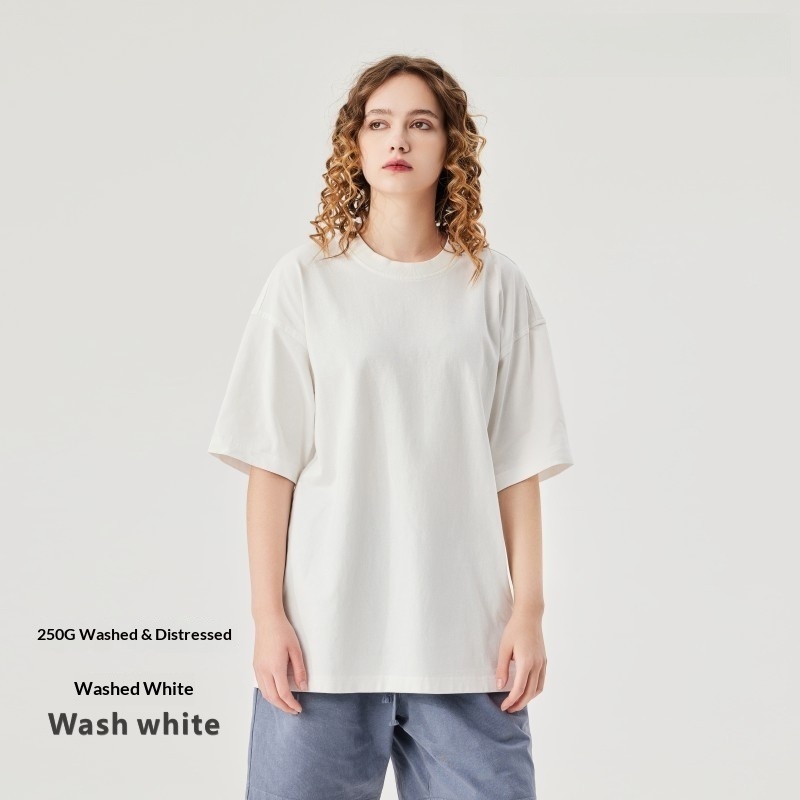 Men's Clothing | Summer Loose Heavyweight 250g Washed T-Shirt Men's European and American Cross-Border Retro Distressed Cotton Men's Short-Sleeved Shirt