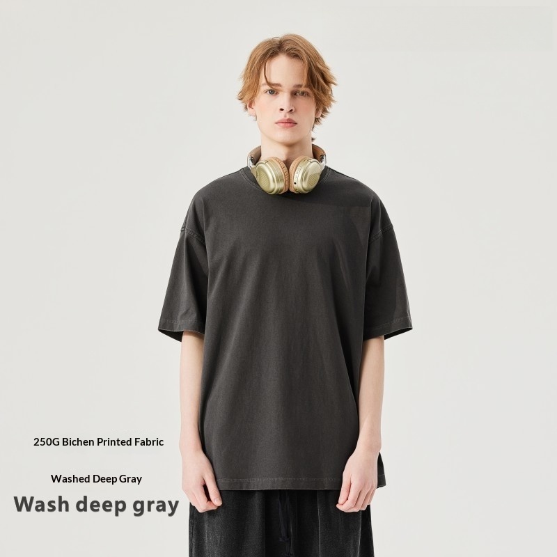 Men's Clothing | Summer Loose Heavyweight 250g Washed T-Shirt Men's European and American Cross-Border Retro Distressed Cotton Men's Short-Sleeved Shirt