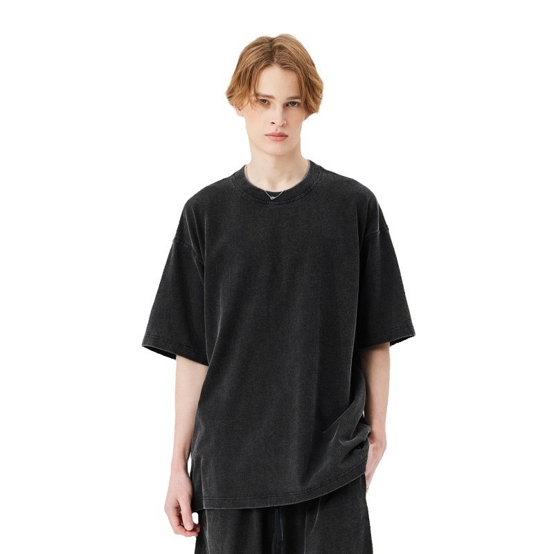 Men's Clothing | Summer Loose Heavyweight 250g Washed T-Shirt Men's European and American Cross-Border Retro Distressed Cotton Men's Short-Sleeved Shirt