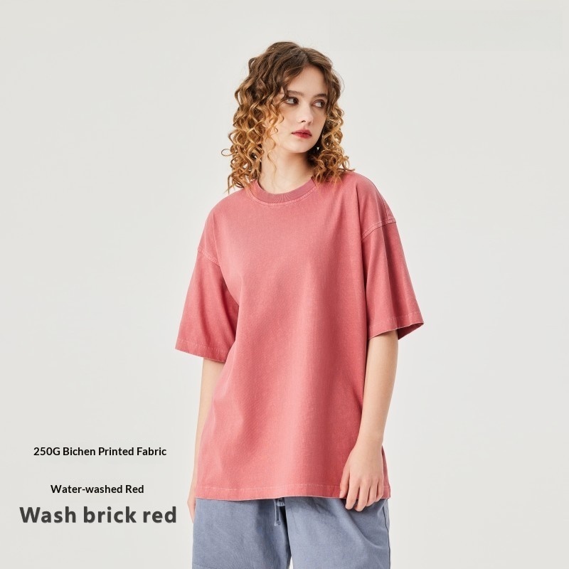 Men's Clothing | Summer Loose Heavyweight 250g Washed T-Shirt Men's European and American Cross-Border Retro Distressed Cotton Men's Short-Sleeved Shirt