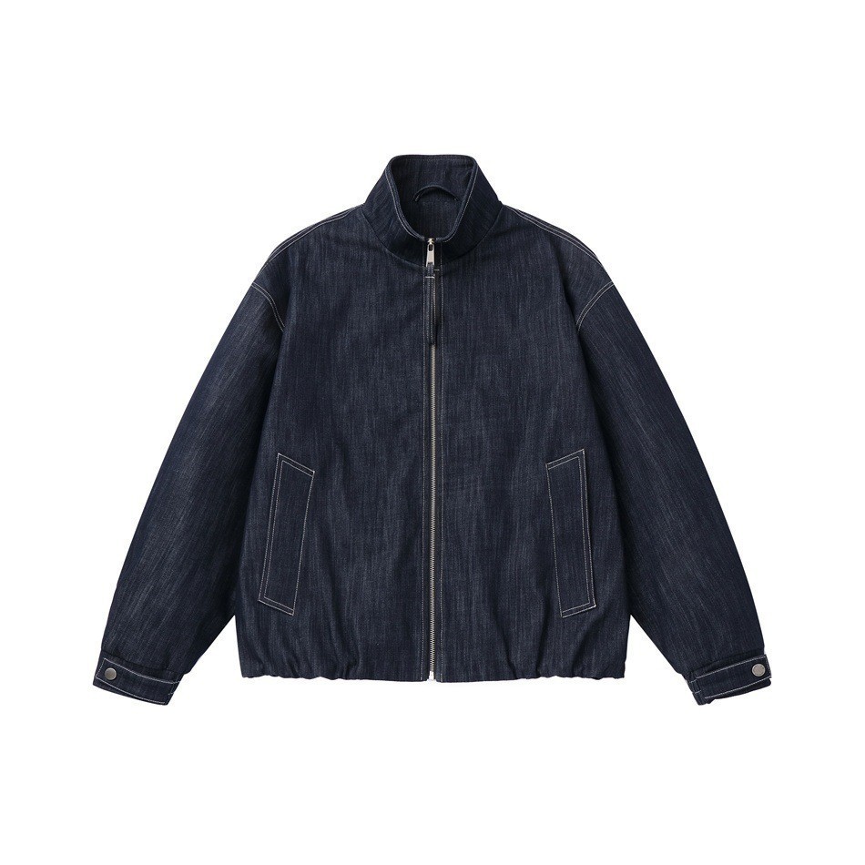 GorgeousBen Men's Japanese Vintage Denim Jacket, 240g Cotton Blend, Loose Fit Breathable & Durable Stand Collar Coat for Spring & Autumn Casual Wear, M-XXL