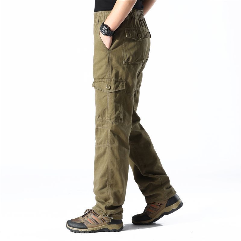GorgeousBen Men's Multi-Pocket Cargo Pants, 280g 100% Cotton, Loose Straight Fit, Durable Casual Outdoor Trousers for All Seasons, Sizes 29-44