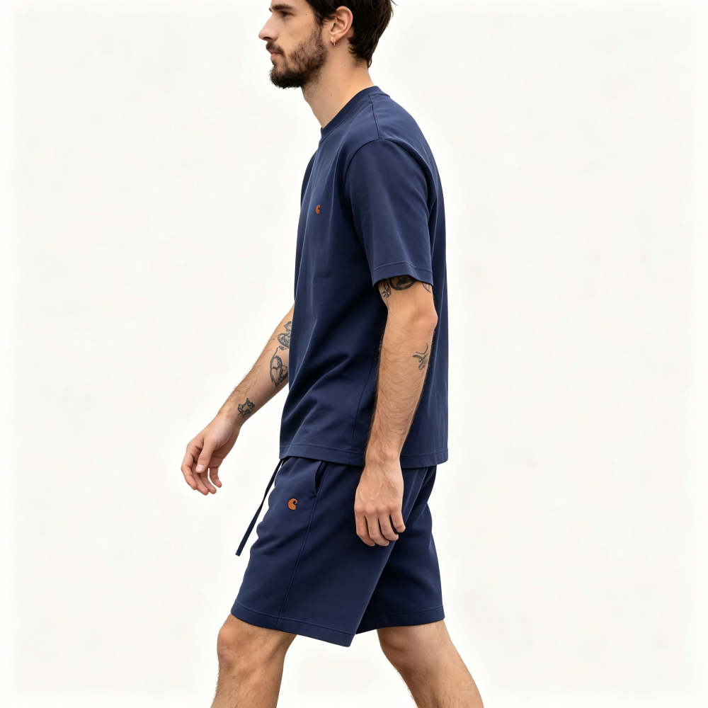 GorgeousBen Men's 2-Piece Washed Cotton T-Shirt & Shorts Set, Loose Fit, Multi-Color, Summer Casual Streetwear Outfit, M-2XL