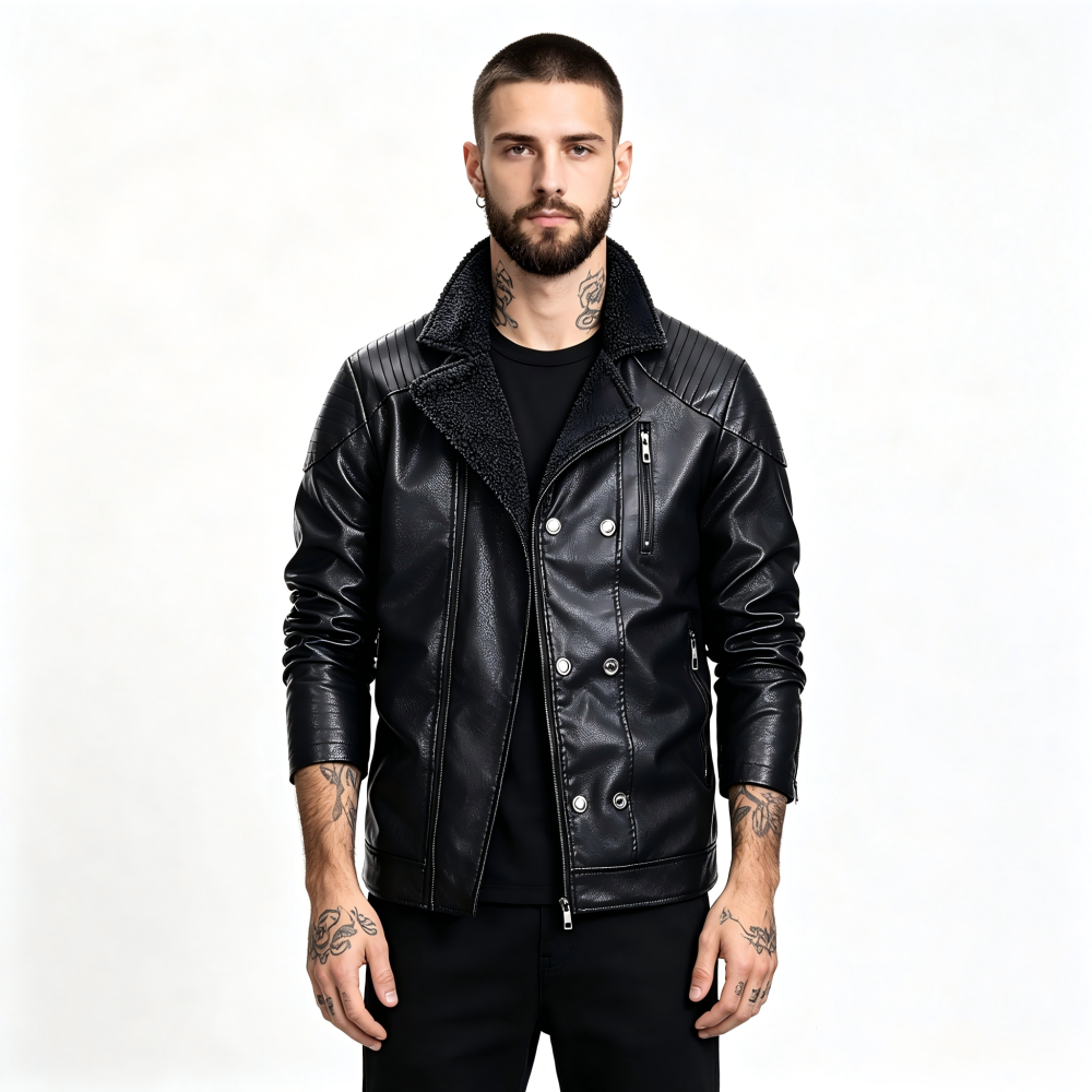 GorgeousBen Autumn and winter new men's leather jacket with thick velvet, fashionable and casual fur one-piece suit collar, youth jacket jacket jacket.