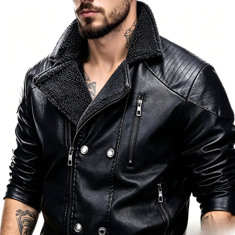 GorgeousBen Autumn and winter new men's leather jacket with thick velvet, fashionable and casual fur one-piece suit collar, youth jacket jacket jacket.