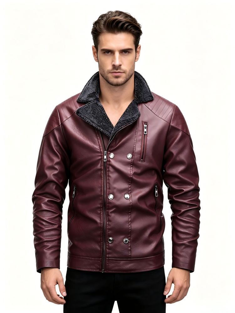 GorgeousBen Autumn and winter new men's leather jacket with thick velvet, fashionable and casual fur one-piece suit collar, youth jacket jacket jacket.