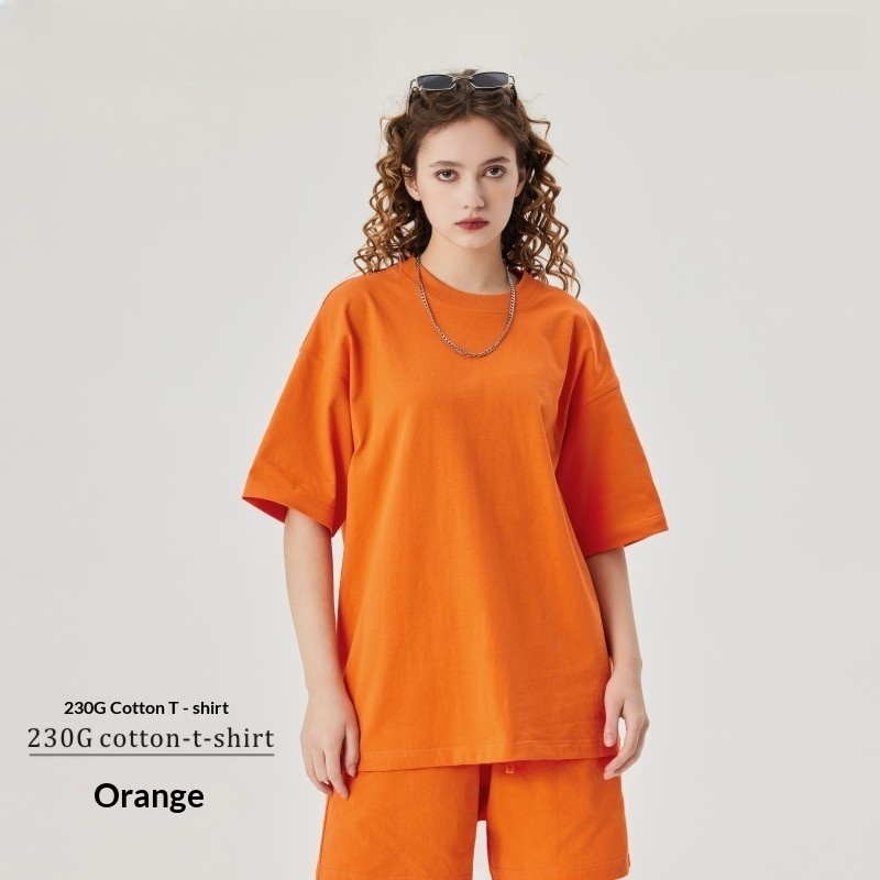 Men's clothing | 230g double yarn cotton T-shirt men's earth color Street oversize fashion brand men's short sleeve solid color T-shirt