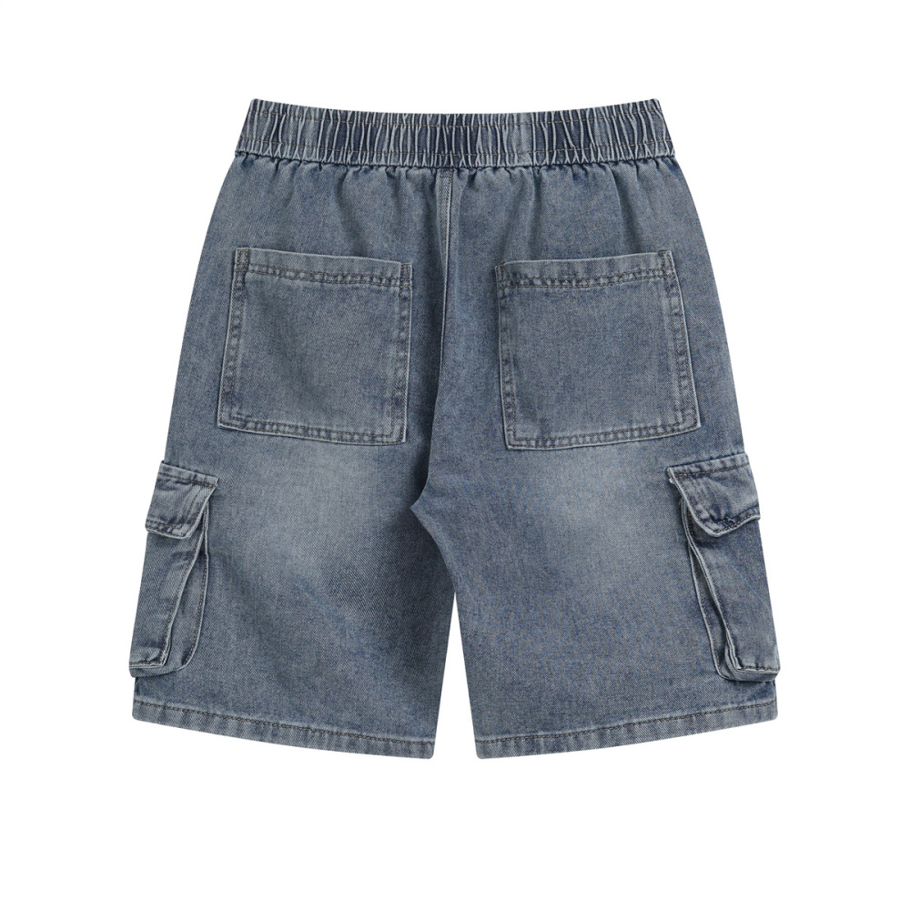 GorgeousBen Men's Elastic Waist Denim Cargo Shorts, 91%-95% Cotton, Washed Finish, Drawstring Casual Straight Fit, Summer Streetwear, M-XXL