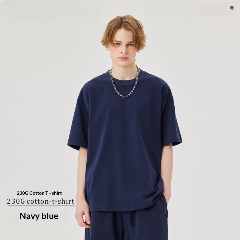 Men's clothing | 230g double yarn cotton T-shirt men's earth color Street oversize fashion brand men's short sleeve solid color T-shirt