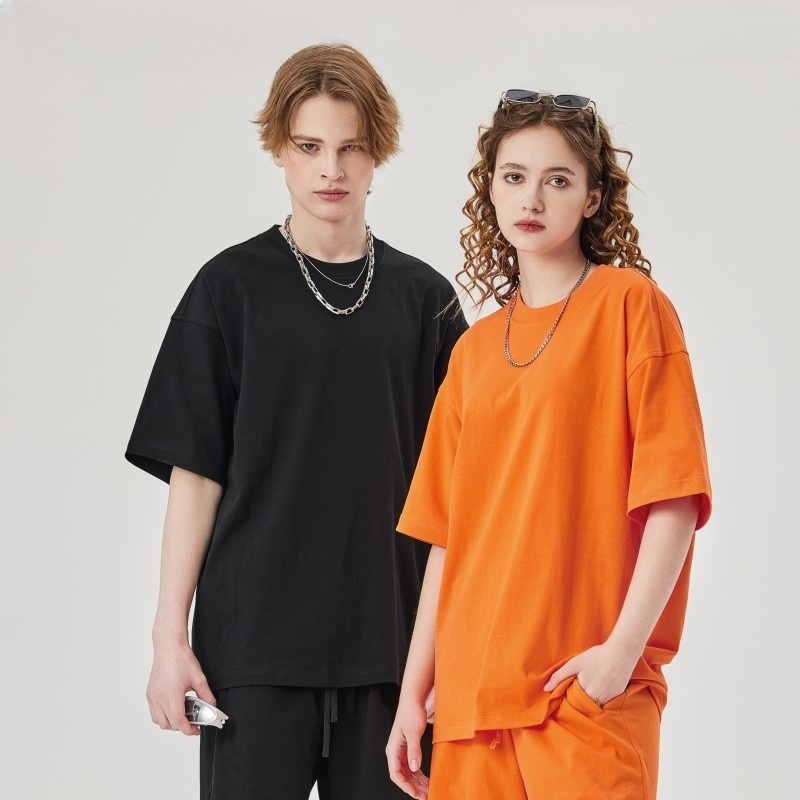 Men's clothing | 230g double yarn cotton T-shirt men's earth color Street oversize fashion brand men's short sleeve solid color T-shirt