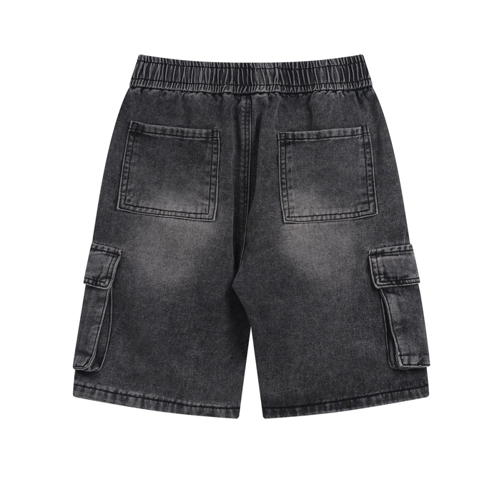 GorgeousBen Men's Elastic Waist Denim Cargo Shorts, 91%-95% Cotton, Washed Finish, Drawstring Casual Straight Fit, Summer Streetwear, M-XXL