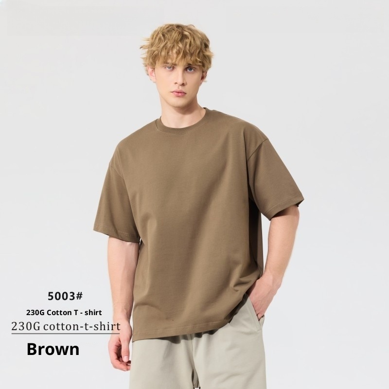 Men's clothing | 230g double yarn cotton T-shirt men's earth color Street oversize fashion brand men's short sleeve solid color T-shirt