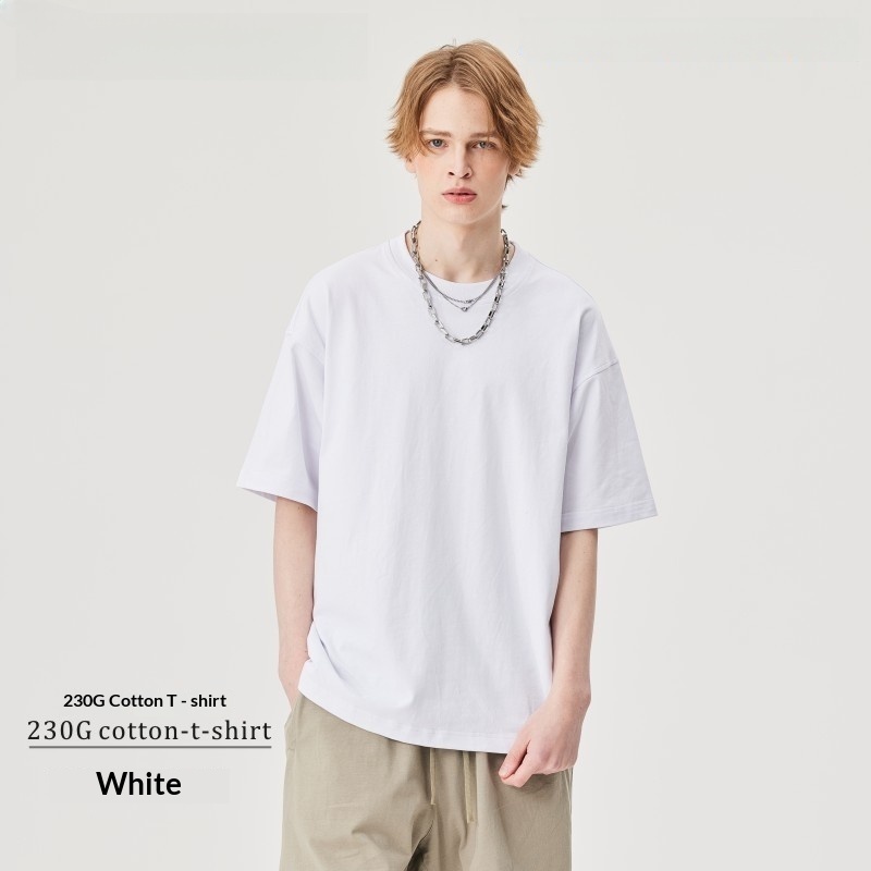 Men's clothing | 230g double yarn cotton T-shirt men's earth color Street oversize fashion brand men's short sleeve solid color T-shirt