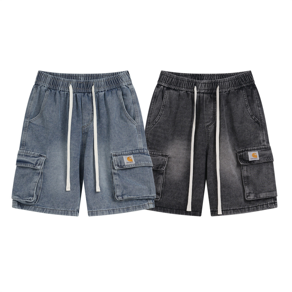 GorgeousBen Men's Elastic Waist Denim Cargo Shorts, 91%-95% Cotton, Washed Finish, Drawstring Casual Straight Fit, Summer Streetwear, M-XXL
